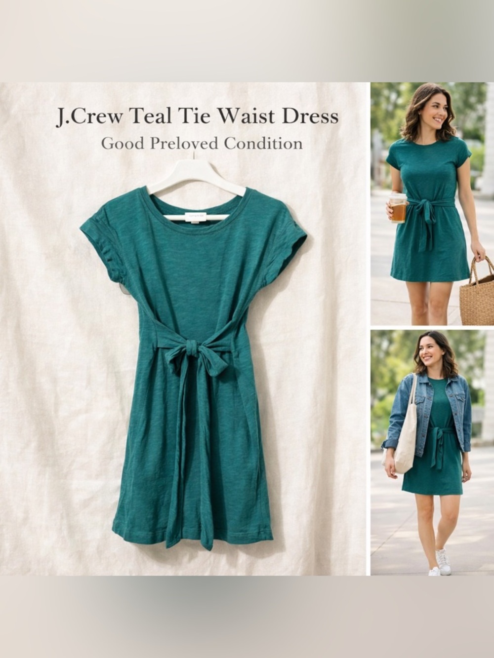 J.Crew Teal Tie Waist Dress XS Short Sleeve Casual Everyday Mini